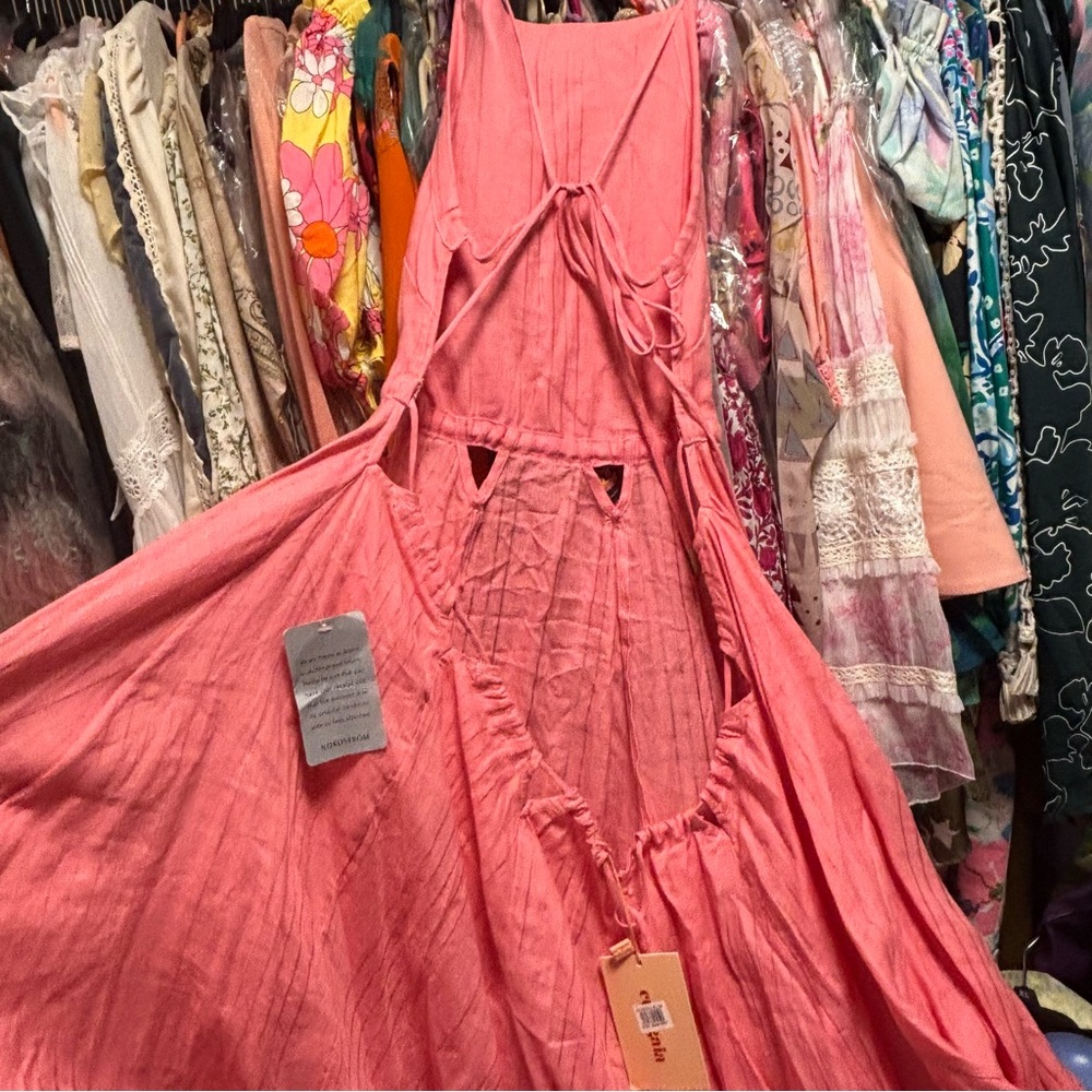 NWT Cult Gaia Bella Pink Linen Tie Up Cutout Open Back Maxi Dress S - Picture 10 of 14
